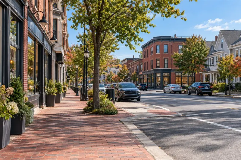 Representative neighborhood streetscape in Medford Square Massachusetts